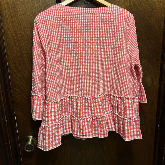 Red Gingham Ruffle Blouse - Picture 3 of 3
